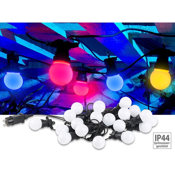 Lunartec Party-LED-Lichterkette m. 20 LED-Birnen, 6 Watt, IP44, 4-farbig, 9,5 m