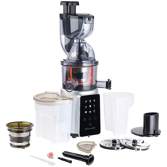 Rosenstein & Söhne 3in1-Slow-Juicer & Entsafter mit Gemüse-Reibe & Eis-Aufsatz, 200 Watt