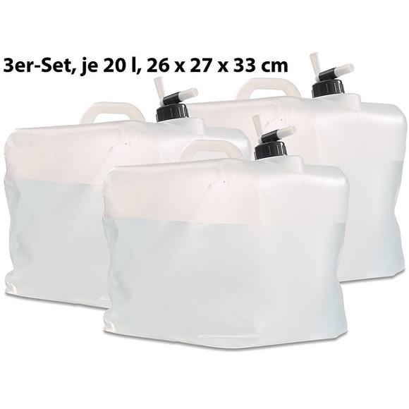 Semptec Urban Survival Technology 3er-Set Faltbare Wasserkanister mit Zapfhahn, 20 Liter