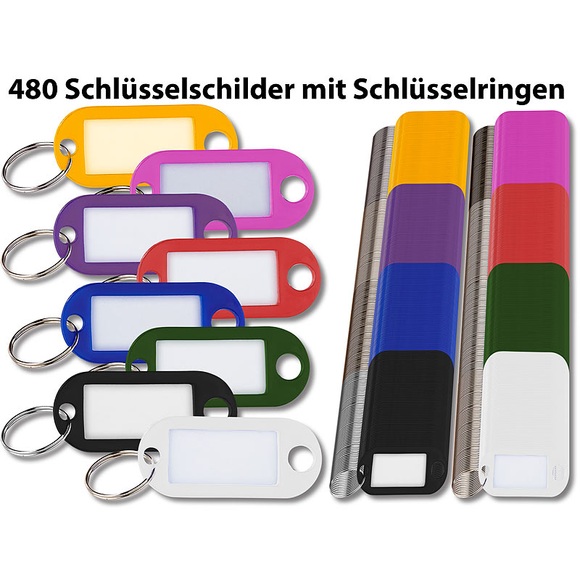 Pearl 480 Schlüsselschilder mit Schlüsselringen, zum Beschriften, 8 Farben