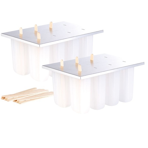 Rosenstein & Söhne Eis-am-Stiel-Bereiter mit 8 Eisformen und 24 Holzstielen, 2er-Set