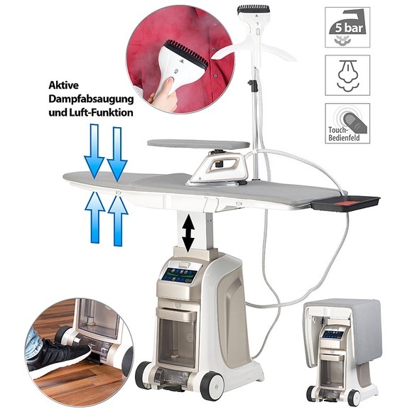 Sichler Haushaltsgeräte Aktiv-Bügeltisch mit Dampfbügelstation und Dampfbürste, 2.200 Watt