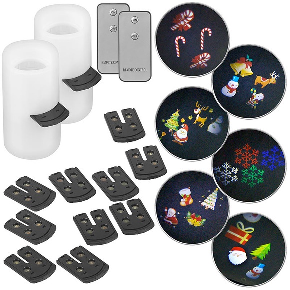Lunartec 2er-Set LED-Projektions-Kerze, 24 weihnachtliche Motive, Fernbedienung