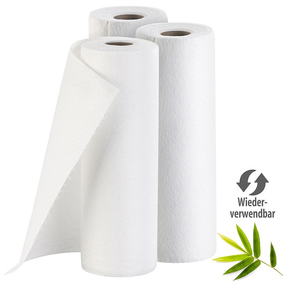Rosenstein & Söhne 3er-Set Bambus-Küchenrolle, wiederverwendbar, je 25 Tücher, 140 g/m²
