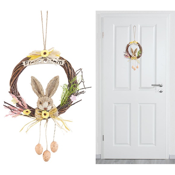Pearl Weidenkranz zum Aufhängen, mit Schriftzug "Frohe Ostern" und Osterdeko