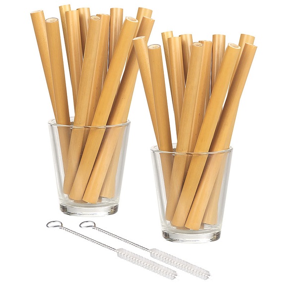 Rosenstein & Söhne 24 Bambus-Trinkhalme 130 mm, wiederverwendbar, mit Reinigungsbürste