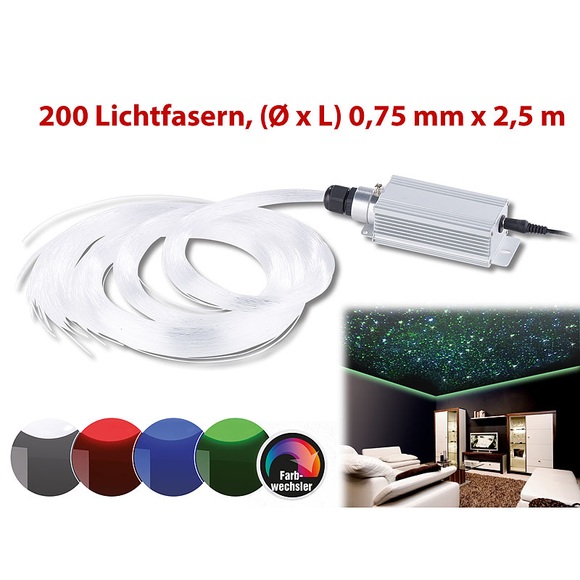Lunartec Glasfaser-RGB-LED-Sternenhimmel mit Fernbedienung und 200 Lichtfasern