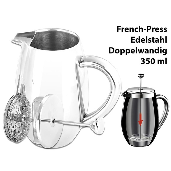 Rosenstein & Söhne Thermo-Kaffeebereiter, French-Press, Edelstahl, doppelwandig, 350 ml