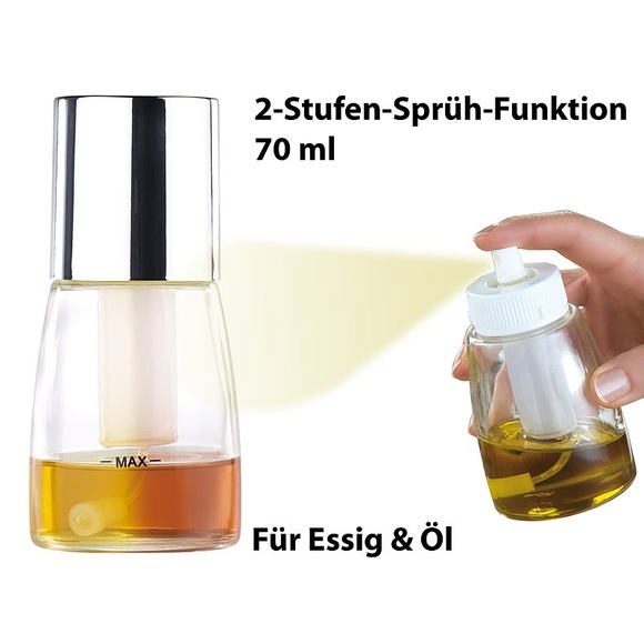 Rosenstein & Söhne Dekorative Essig- & Öl-Sprühflasche mit 2-Stufen-Sprüh-Funktion, 70 ml