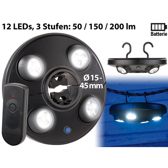 Luminea LED-Schirmleuchte mit 4 dreh- & dimmbaren Spots, 200 lm, Fernbedienung