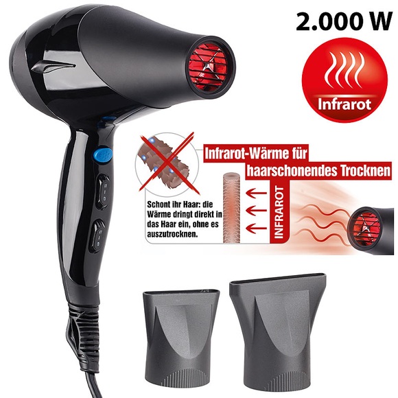 Sichler Beauty Profi-Infrarot-Haartrockner, 2 Gebläse- & 3 Temperaturstufen, 2.000 W