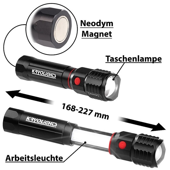 KryoLights 2in1-Taschenlampe & Arbeitsleuchte mit 2x 3-Watt-LED & Neodym-Magnet