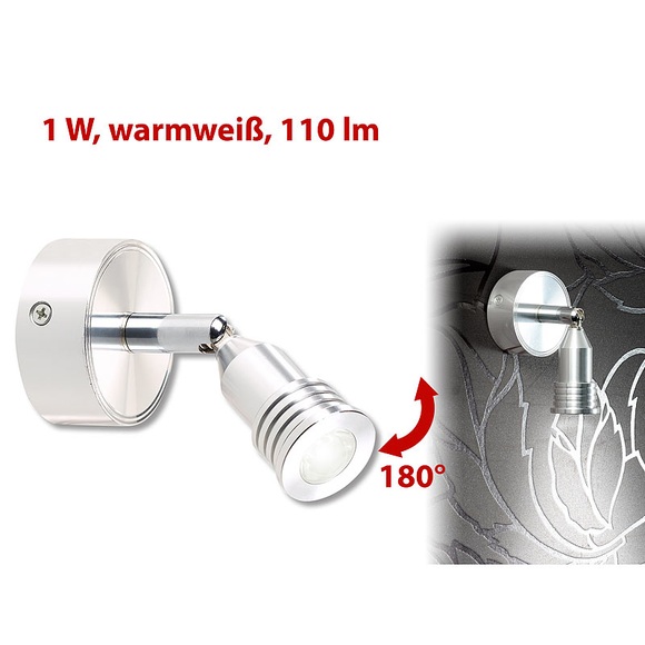 Lunartec LED-Wandspot m. Aluminium-Gehäuse, 1 Watt, 110 Lumen, warmweiss 3.000 K
