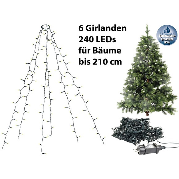 Lunartec Weihnachtsbaum-Überwurf-Lichterkette mit 6 Girlanden & 240 LEDs, IP44