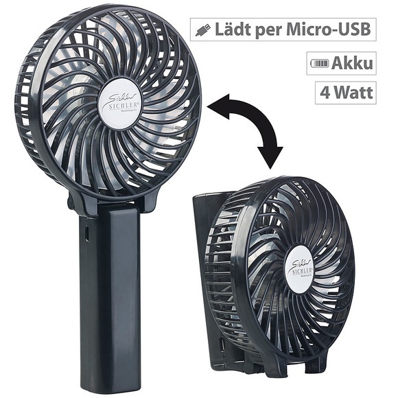 Pearl Zusammenklappbarer 2in1-Akku-Hand- & Tisch-Ventilator, USB, 4 Watt