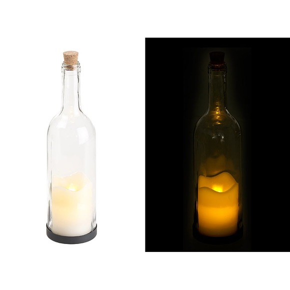Lunartec Deko-Glasflasche mit LED-Kerze und beweglicher Flamme, Timer