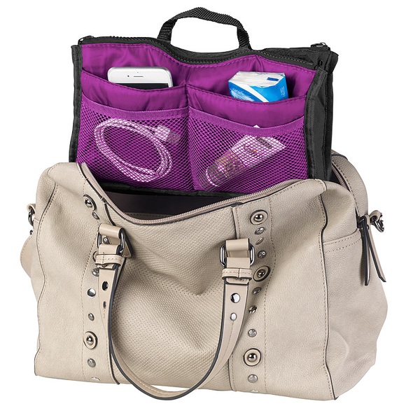 Xcase Handtaschen-Organizer mit 13 Fächern, 26 x 16 x 8 cm, waschbar, lila