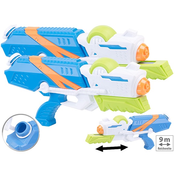 Speeron 2er-Set XL-Kinder-Wasserpistolen mit extra-grossem Wassertank, 850 ml