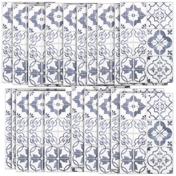 infactory Selbstklebende 3D-Bordüre-Fliesenaufkleber, blau, 30 x 20 cm, 15er-Set