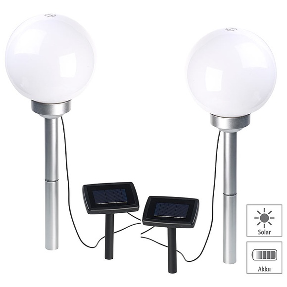 Lunartec 2er-Set Solar-LED-Leuchtkugeln, rotierender Effekt, Erdspiess, Ø 20 cm