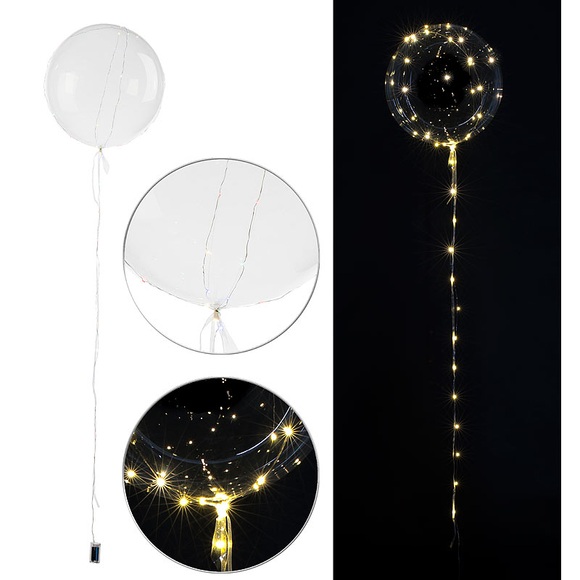 infactory Luftballon mit Lichterkette, 40 warmweisse LEDs, Ø 30 cm, transparent