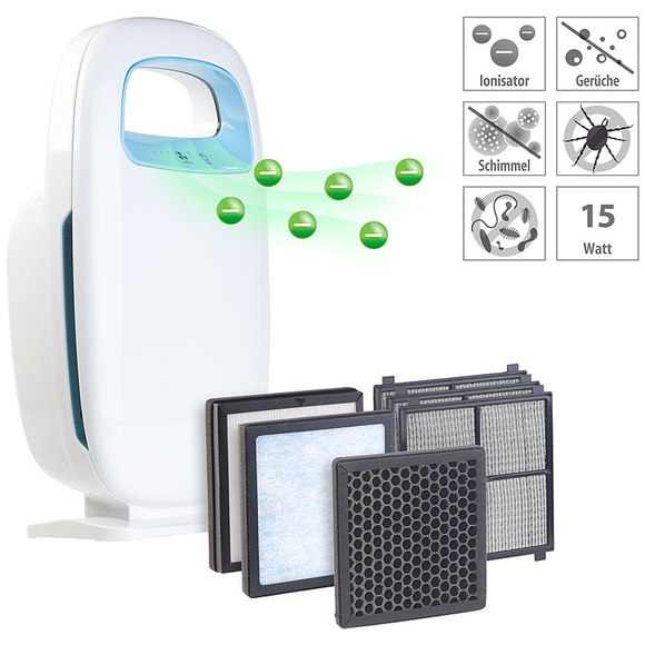 Sichler Haushaltsgeräte 5-Stufen-Luftreiniger mit 4 Filtern und Ionisator, Ersatzfilter-Set