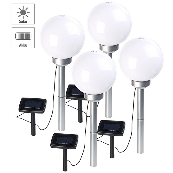 Lunartec 4er-Set Solar-LED-Leuchtkugeln, rotierender Effekt, Erdspiess, Ø 20 cm