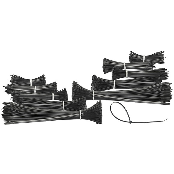 AGT 1.000er-Set Kabelbinder in 5 Grössen zu je 200 Stück, schwarz