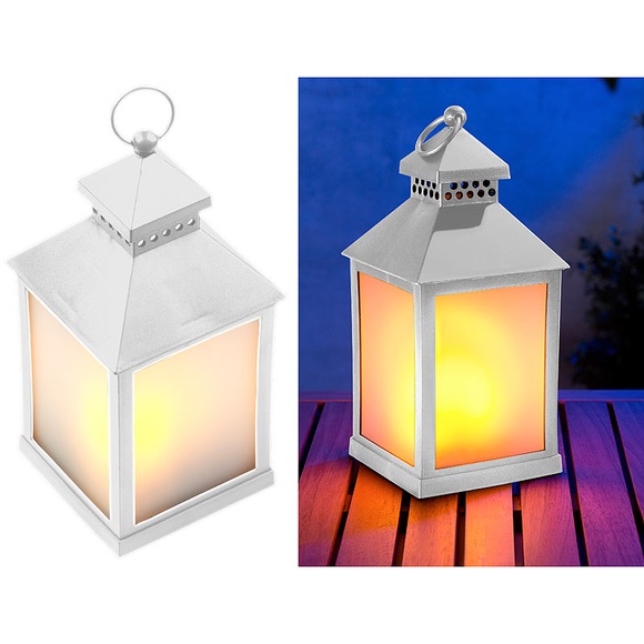 Lunartec LED-Laterne mit realistischem Flammenspiel und Timer, weiss