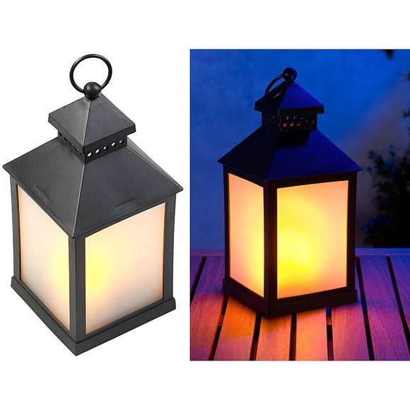Lunartec LED-Laterne mit realistischem Flammenspiel und Timer, schwarz