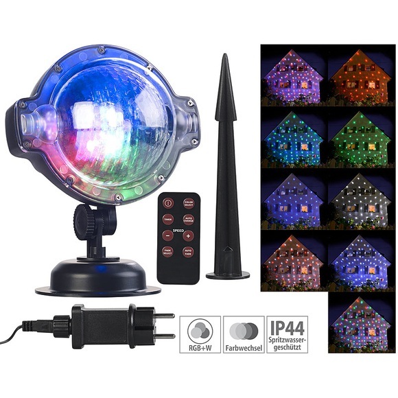 Lunartec LED-Kugellampe mit Schneefall-Effekt und Timer, weiss + RGB, IP44