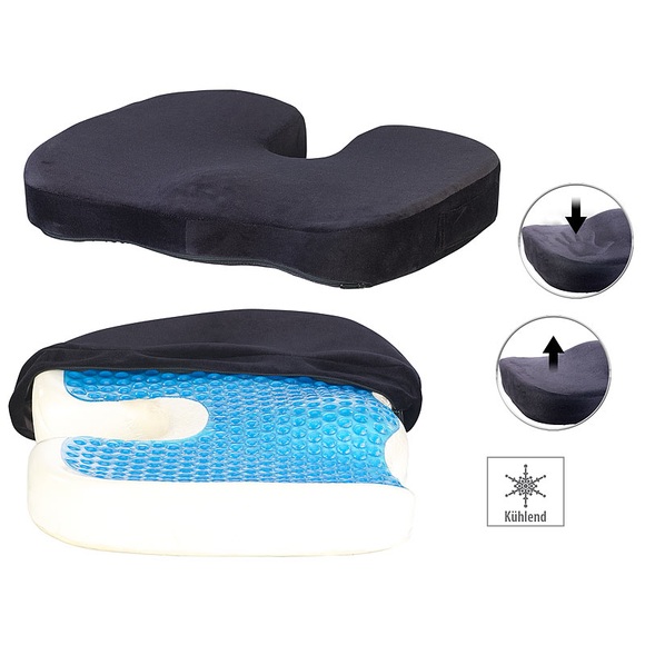 newgen medicals 2er-Set Memory-Foam-Sitzkissen mit Gel-Schicht und Anti-Rutsch-Bezug