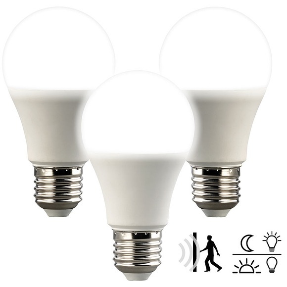 Luminea 3er-Set LED-Lampe, Bewegungs-/Lichtsensor, 806 lm, E27, tageslichtweiss