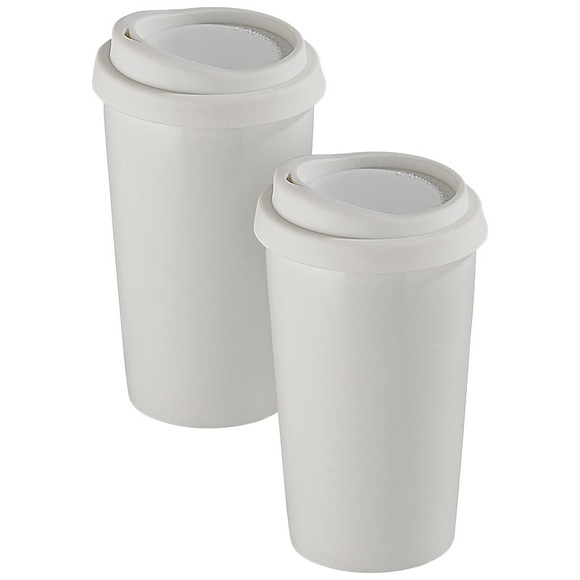 Rosenstein & Söhne 2 Coffee-to-go-Becher aus Keramik, Silikondeckel, 250 ml, doppelwandig