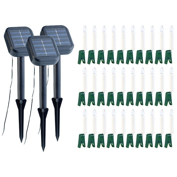 Lunartec Solar-Lichterkette für Aussen mit 10 flackernden LED-Kerzen, 3er-Set