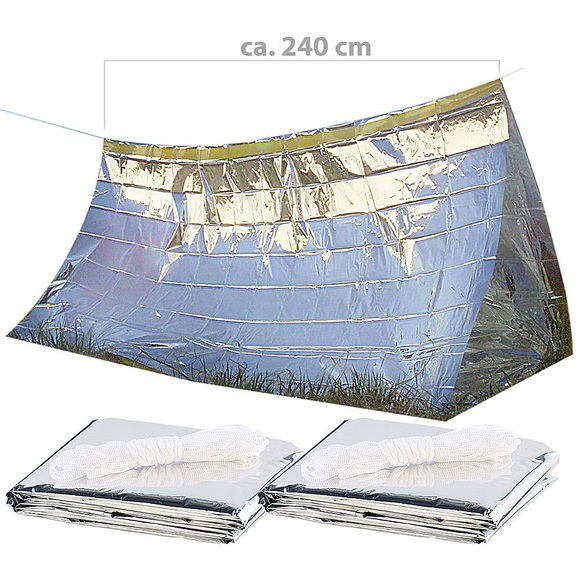 Semptec Urban Survival Technology 2er-Set Notfall-Zelte für 2 Personen, hitzeabweisend, kältedämmend