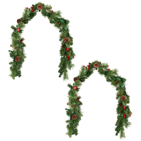 Britesta 2er-Set Deko-Tannengirlande mit Beeren, Äpfeln & Tannenzapfen, 180 cm