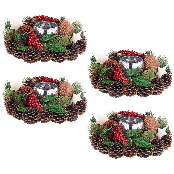 Britesta 4er-Set Weihnachts- & Adventsgesteck, handgefertigt, 23 cm