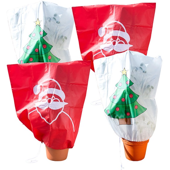 infactory 4er-Set Winterschutz-Haube "Weihnachten" für Pflanzen, 110 x 120 cm