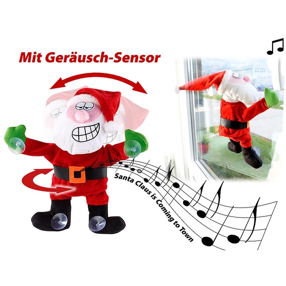 infactory Singender & tanzender Weihnachtsmann mit Saugnäpfen & Geräusch-Sensor