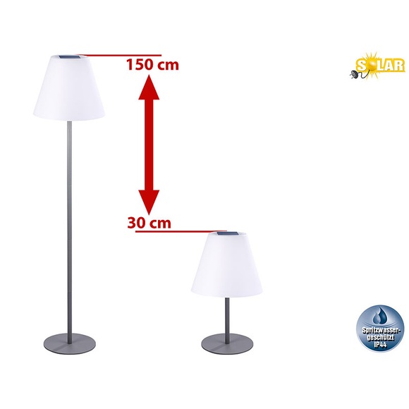 Lunartec Kabellose Solar-LED-Tisch- & Stehleuchte, 1,6 W, 50 lm, IP44