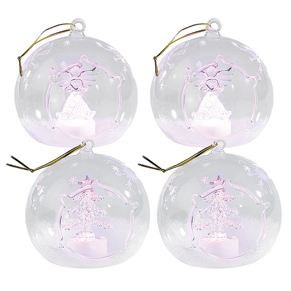 Lunartec Mundgeblasene LED-Glas-Ornamente in Kugelform, 4er-Set