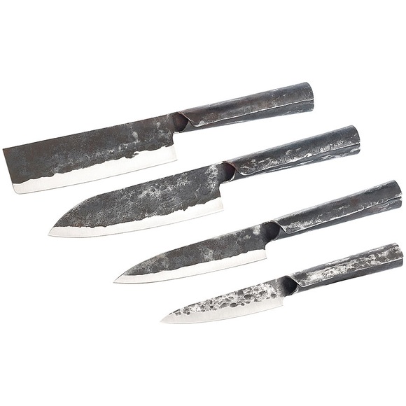 TokioKitchenWare 4-teiliges Messerset mit Stahlgriff, handgefertigt
