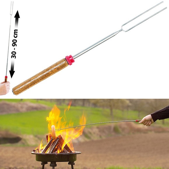 infactory Teleskop-Grillspiess & -Gabel mit Holzgriff, ausziehbar von 30 - 90 cm