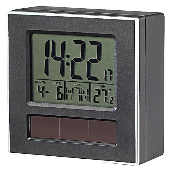 infactory Solar-Funkwecker DCF mit Beleuchtung, Kalender & Thermometer