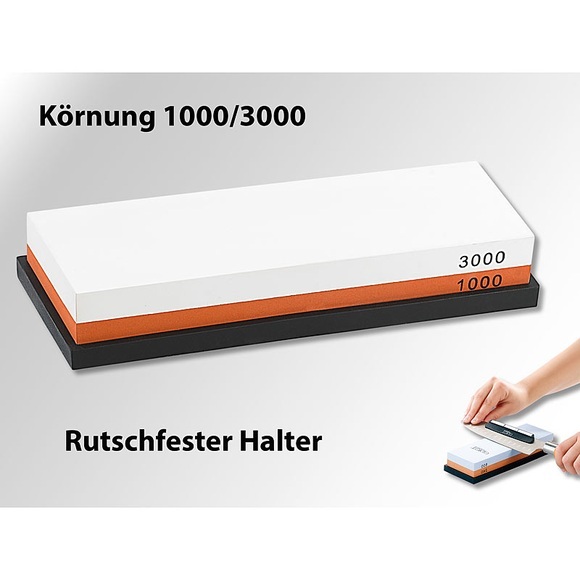 TokioKitchenWare Doppel-Wasser-Schleifstein mit rutschfestem Halter, Körnung 1000/3000