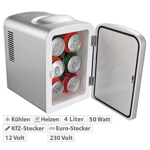 Rosenstein & Söhne Mobiler Mini-Kühlschrank mit Wärmefunktion, 4 Liter, 12 & 230 V