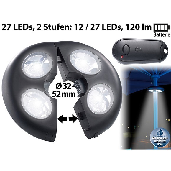 Lunartec Helle LED-Schirmleuchte LSL-120, IP44, Fernbedienung, dimmbar, 120 lm