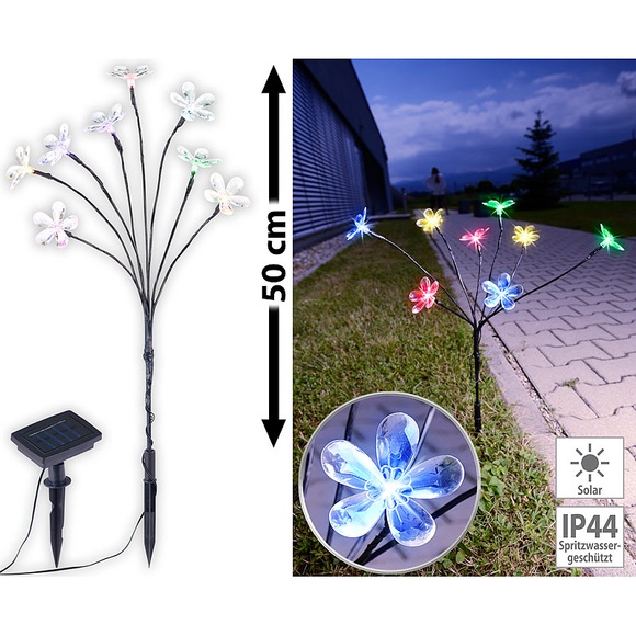 Lunartec Solar-LED-Lichterstrauch mit 8 Blüten und Erdspiess, multicolor, 50 cm