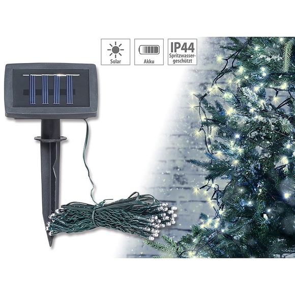 Lunartec Solar-LED-Lichterkette, 100 LEDs, Dämmerungssensor, warmw., 10 m, IP44